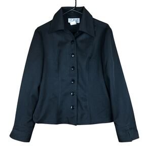 Vintage La Belle Womens Jacket Black Collared Button Down Long Sleeve 11